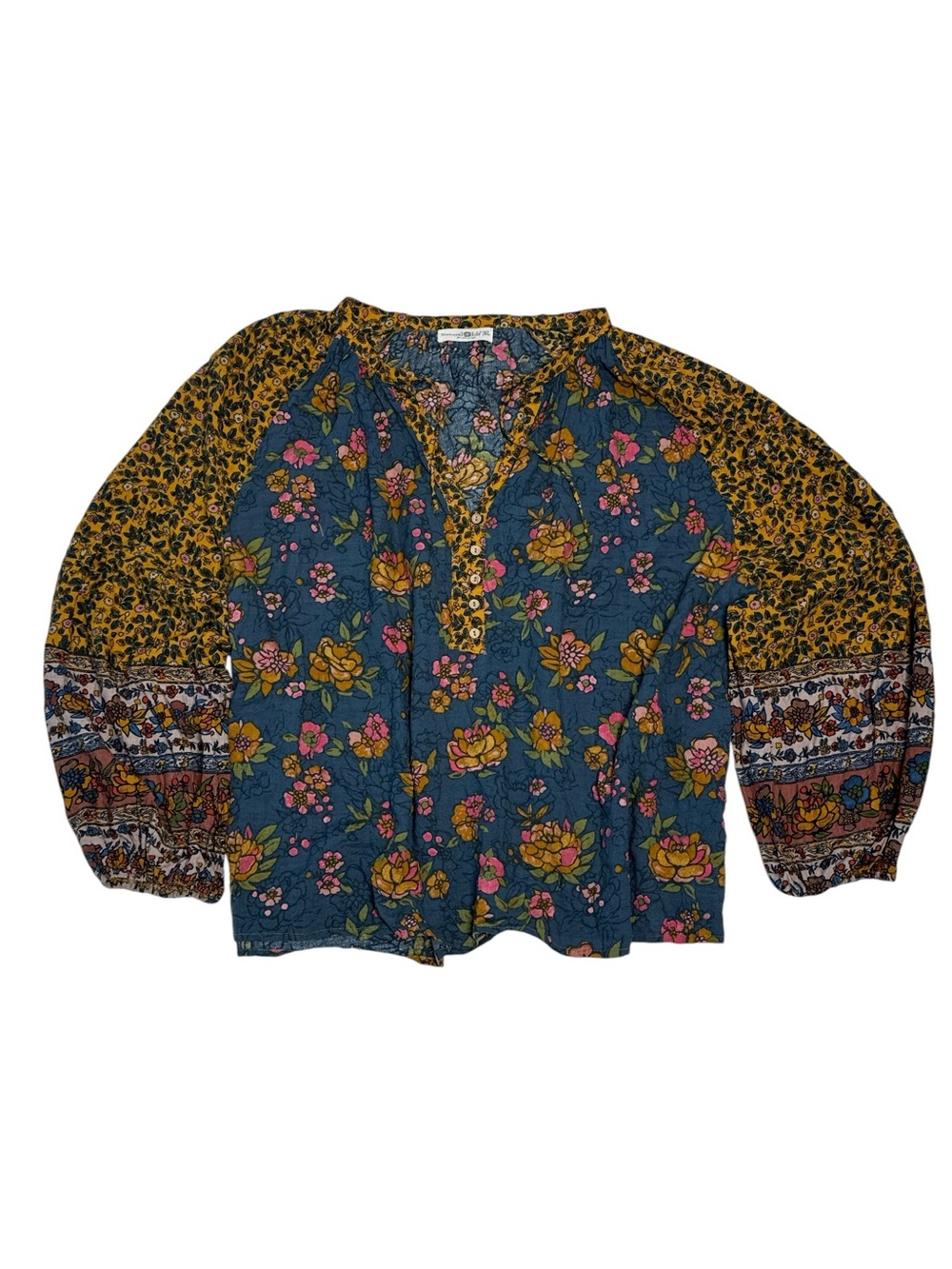 Natural Life XL Floral Print V-Neck Long Sleeve Blouse Top - Picture 7 of 8